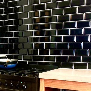 Classic Black gloss bevelled wall tile 75x150